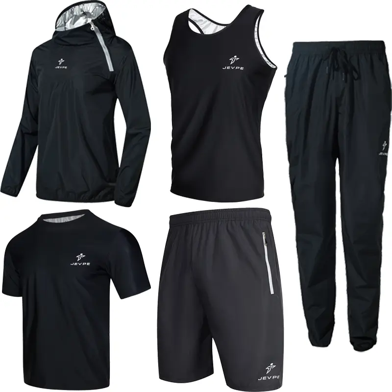 5-Piece Men's  Sauna suit Sportswear Set - Long-Sleeved Top, Vest, Shorts, Short-Sleeved Shirt, Comfortable Neckline, Tummy Flattering, Compression, Fall Outfits