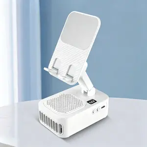Wireless Induction Audio Speaker Stand, 5 in 1 Cellphone Holder, Rechargeable Desk Fan for Office, Bedroom, Travel, 360Â° Adjustable Mobile Tablet Stand Gifts for Men Women Mothersdaygift SummerVibes