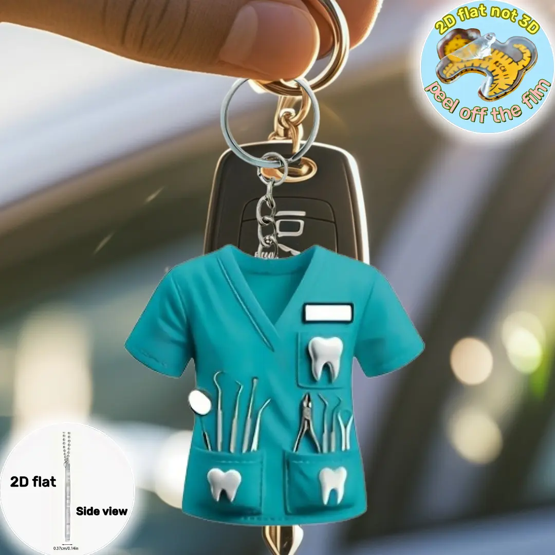 2D Chic Dentist Costume Keychain Doctor Themed Pendant Flat Acrylic Ornament Charm Hanging Decoration for Car Bags Festive Gift