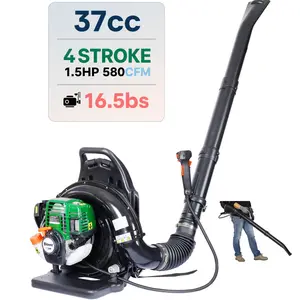 37.7cc 4-Stroke Gas Backpack Leaf Blower 1.5HP 580CFM Ultra-Light 16.5lbs Low-Noise for Yard Garden Driveway Home Commercial Debris Cleanup, 580Cfm Power