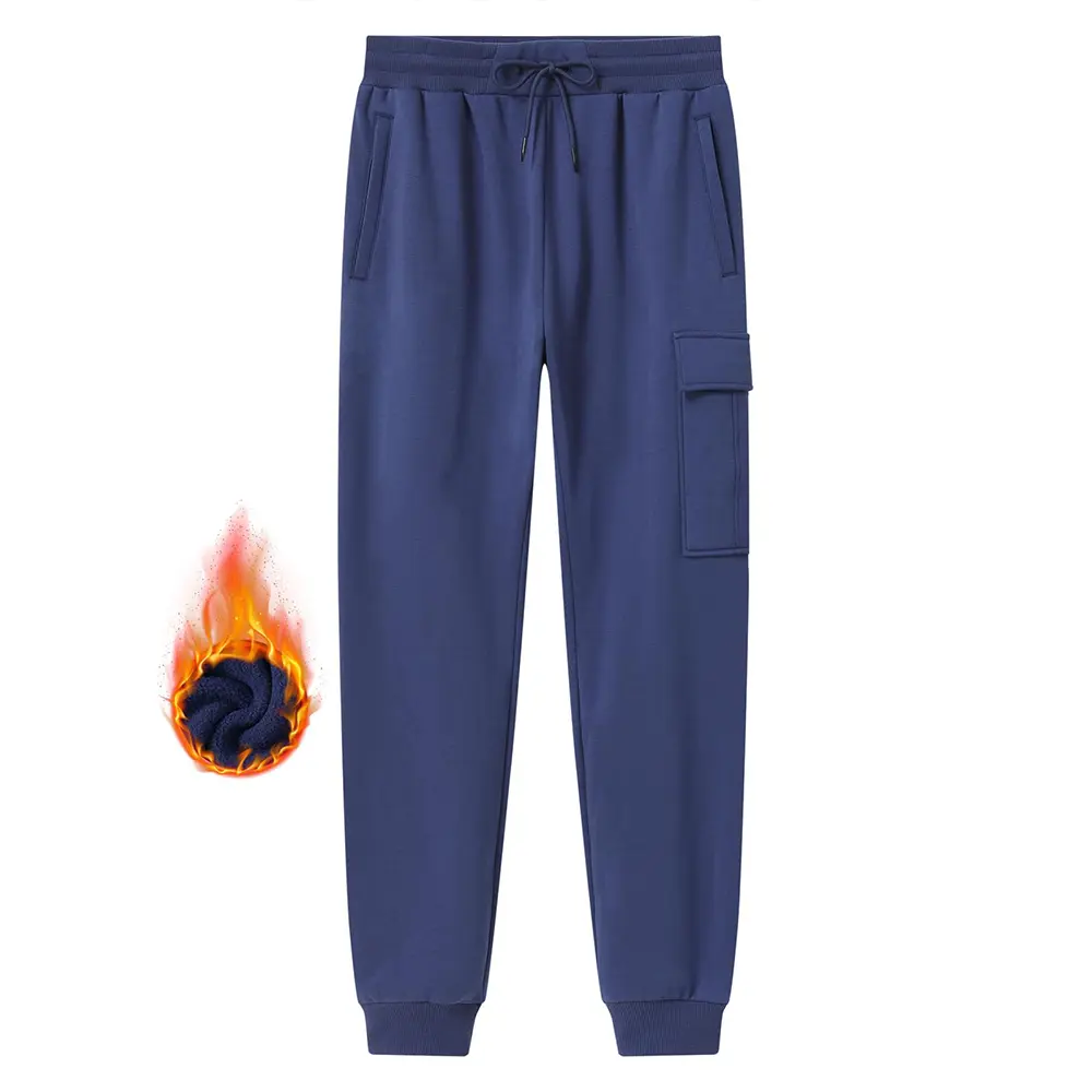 GOPUNE Mens Cargo Sweatpants Joggers Winter Fleece Lined Pants Gym Running Cotton Pants with Zipper Pockets