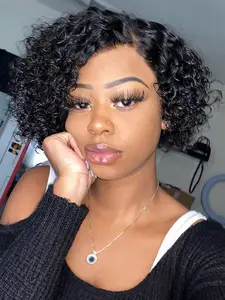 Full Machine Made Natural Human Hair Wig 6 Inch Bob T1B/30 & 1B Human Hair Short Curly Cut Wig No Lace Wig for Women Easy to Wear Human Hair Textured