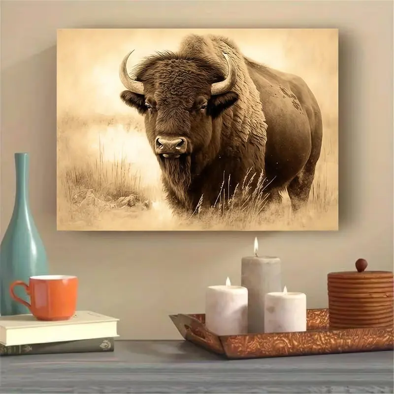 Bison Wall Decor, Buffalo Artwork, Buffalo Wall Decoration, Buffalo Print Painting, Natural Inspiration Decoration, Log Cabin Decoration, Bison Art, Photos on Canvas, Ready to Hang Home Decor, Bedroom Decor, Office Decoration (Framed Canvas)