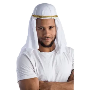 Keffiyeh - Arab Headdress | Traditional White Keffiyeh Costume Headpiece with Gold Band - Middle Eastern Costume Accessory - For Cosplay, Role Play & Fantasy Party