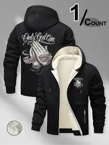 Trendy Religious Hoodie with 'only God Can Judge Me' Print, Casual Fitted Design, Winter Cartoon Pattern, Streetwear Style, Casual Fashionable Outerwear