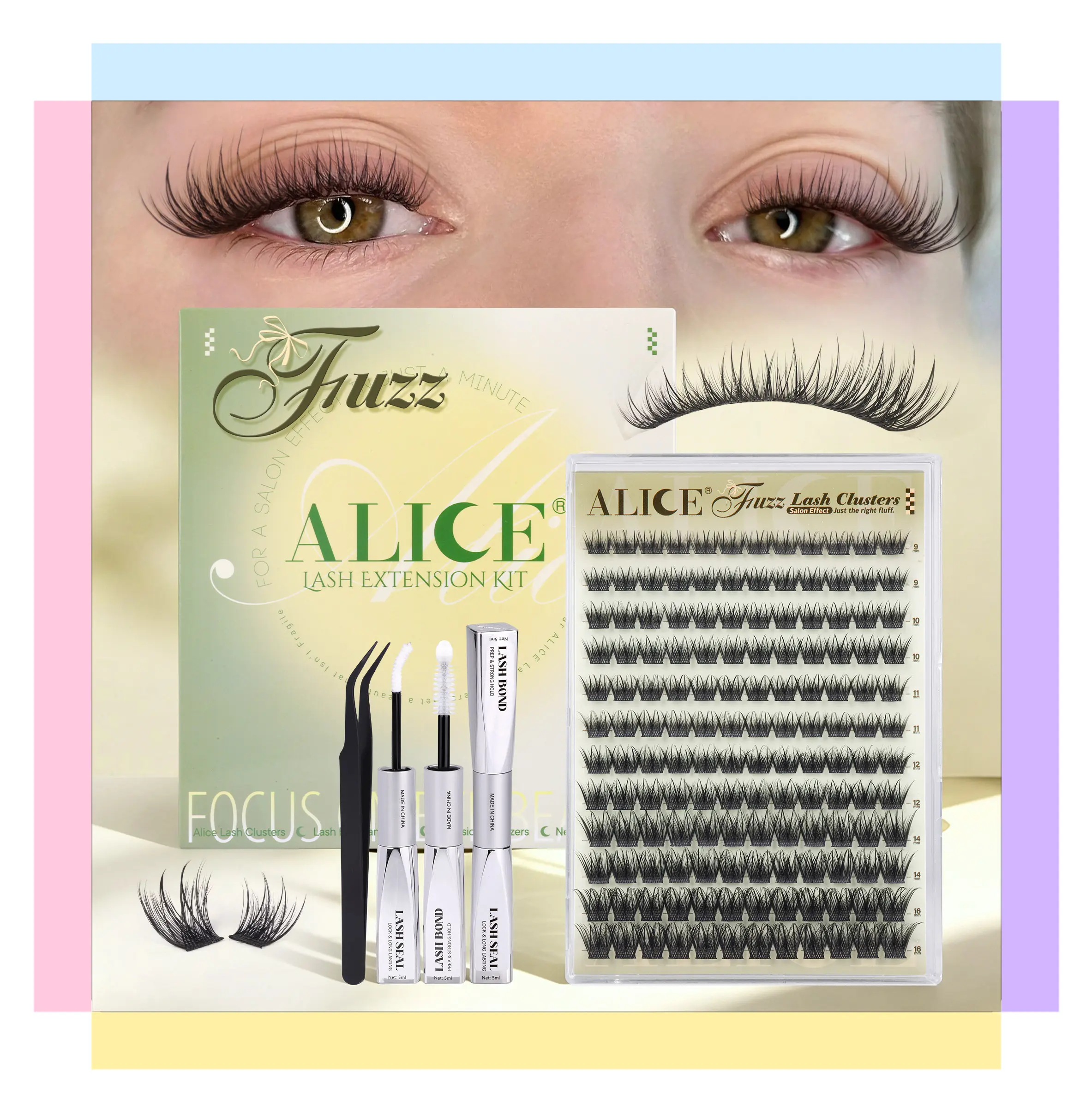 ALICE CD Curl Lash Clusters Kit Fuzz 9-16mm Thin Band Eyelash Clusters Kit Makeup Cluster Eyelash Extensions