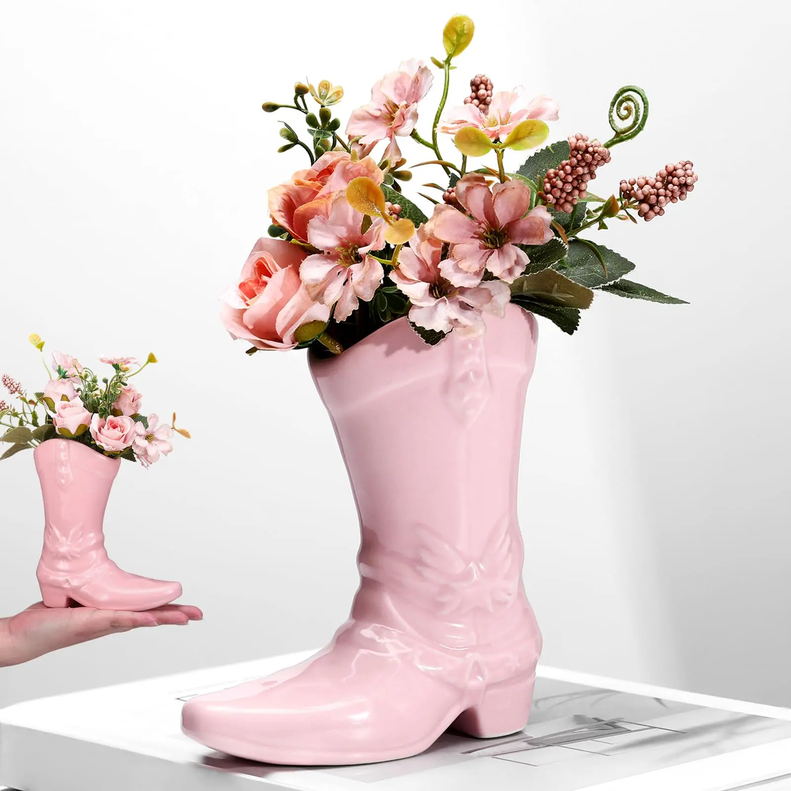 Ceramic Boot Vase - Home Supplies Aesthetic Mini Planter Flower Vase for Home Decor, Bookshelf Centerpiece, Modern Room & Wedding Decor Gift, Vases Home Decor, Flower Vases
