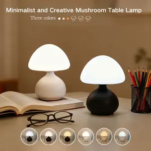 Modern LED Mushroom Table Lamp, Line Control Switch Three Color Environment Light, Modern Ambient Night Lamp Mood Lighting, USB Powered, Home Bedroom Decor Lighting