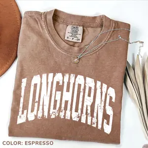 Comfort Colors Vintage Longhorns T-shirt, Retro Longhorn T-shirt Tailgate, Texas School Spirit T-shirt, Teacher Football, Game Day Women's Short Sleeve Shirts
