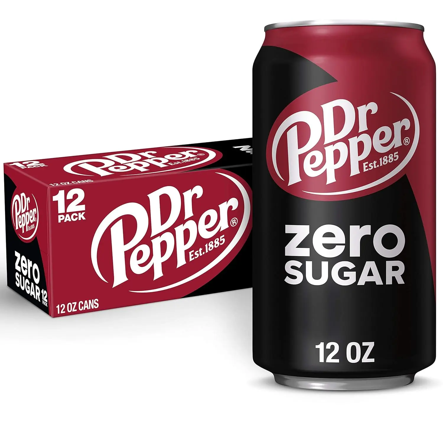 Dr Pepper 0 Sugar Soda, Rich and Smooth Flavor, Refreshing Beverage, 12 fl oz Cans, Pack of 12