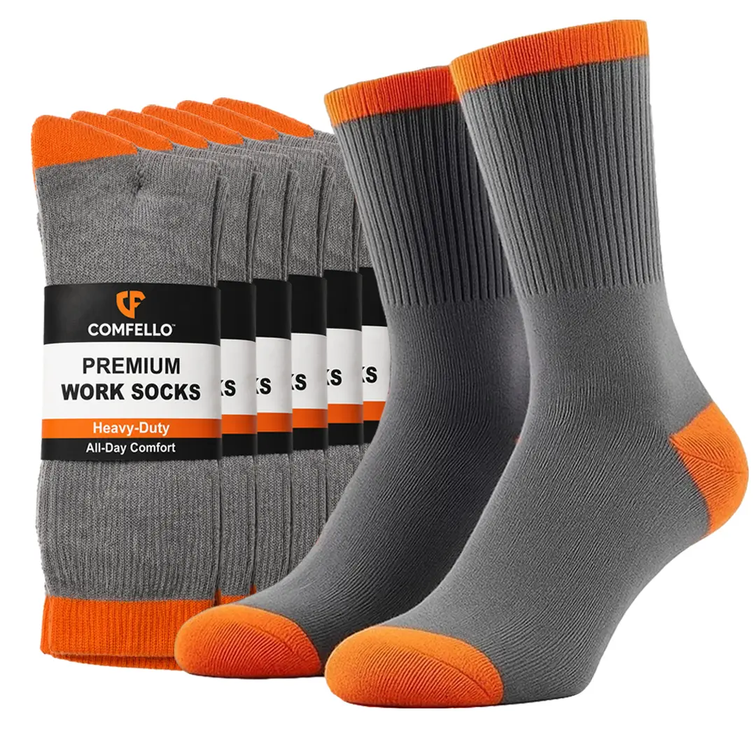 COMFELLO Men's 90% Cotton Crew Work Socks: End Foot Fatigue! Cushioned, Heavy-Duty, No-Slip, Ultra-Durable Boot Socks for Long Shifts & Construction. Socks Size 10-13 - Menswear