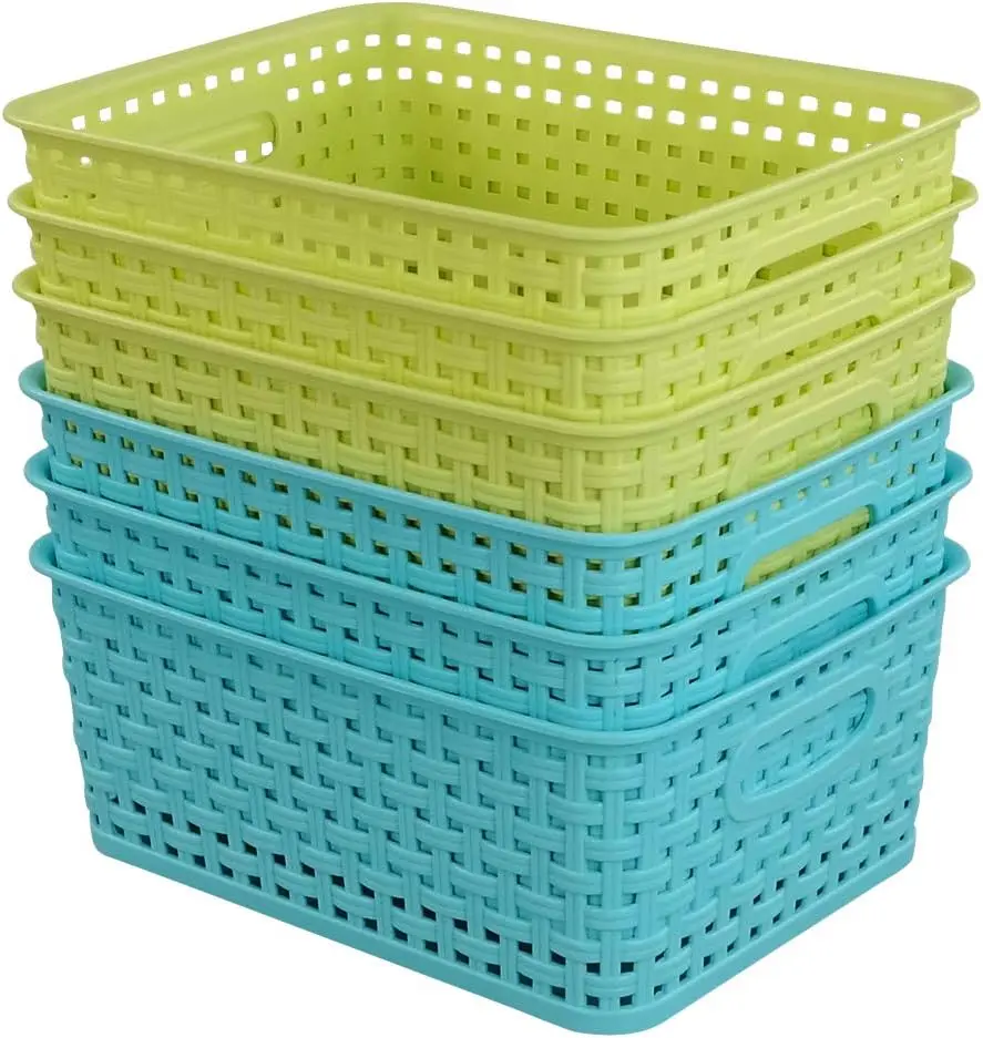 Classic Plastic Storage Baskets for Bathroom Beauty and Closets 6-Pack in Vibrant Colors for Easy Organization