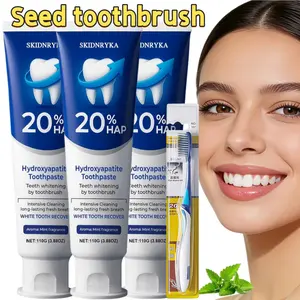 3-Pack 20% Hydroxyapatite Toothpaste (with one soft-bristle toothbrush): Deep cleans teeth, freshens breath, brightens smile, helps you shine with confidence. An everyday oral care product—essential for home, travel, and vacations.