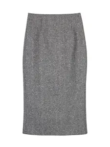 Women's Herringbone Pattern Tweed Skirt, Elegant Fashion Skirt for Daily Outdoor Wear, Women's Bottoms for Spring & Fall