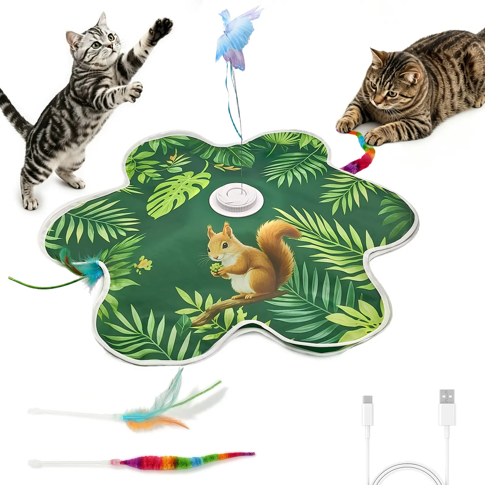 Suntomo Interactive Moving Cat Toy with Feather & Butterfly, Automatic Self Moving Hide and Seek Cat Toy, Rechargeable Smart Cat Toy for Indoor Cats, Boredom Relief & Exercise