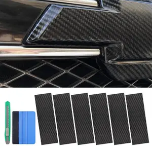for 12 x 4.3 inch Chevrolet Chevy Bowtie Emblem Vinyl Wrap Kit with Spatula and Cutter, 6pcs Waterproof Universal Logo Overlay Black Carbon Fiber