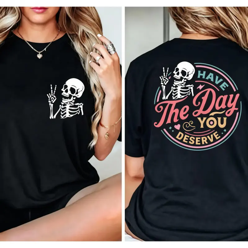 Men's Casual Cotton Round Neck Printed T-Shirt - Inspirational Motivational Skeleton Graphic Tee, Kind-Fit Kindness Gift