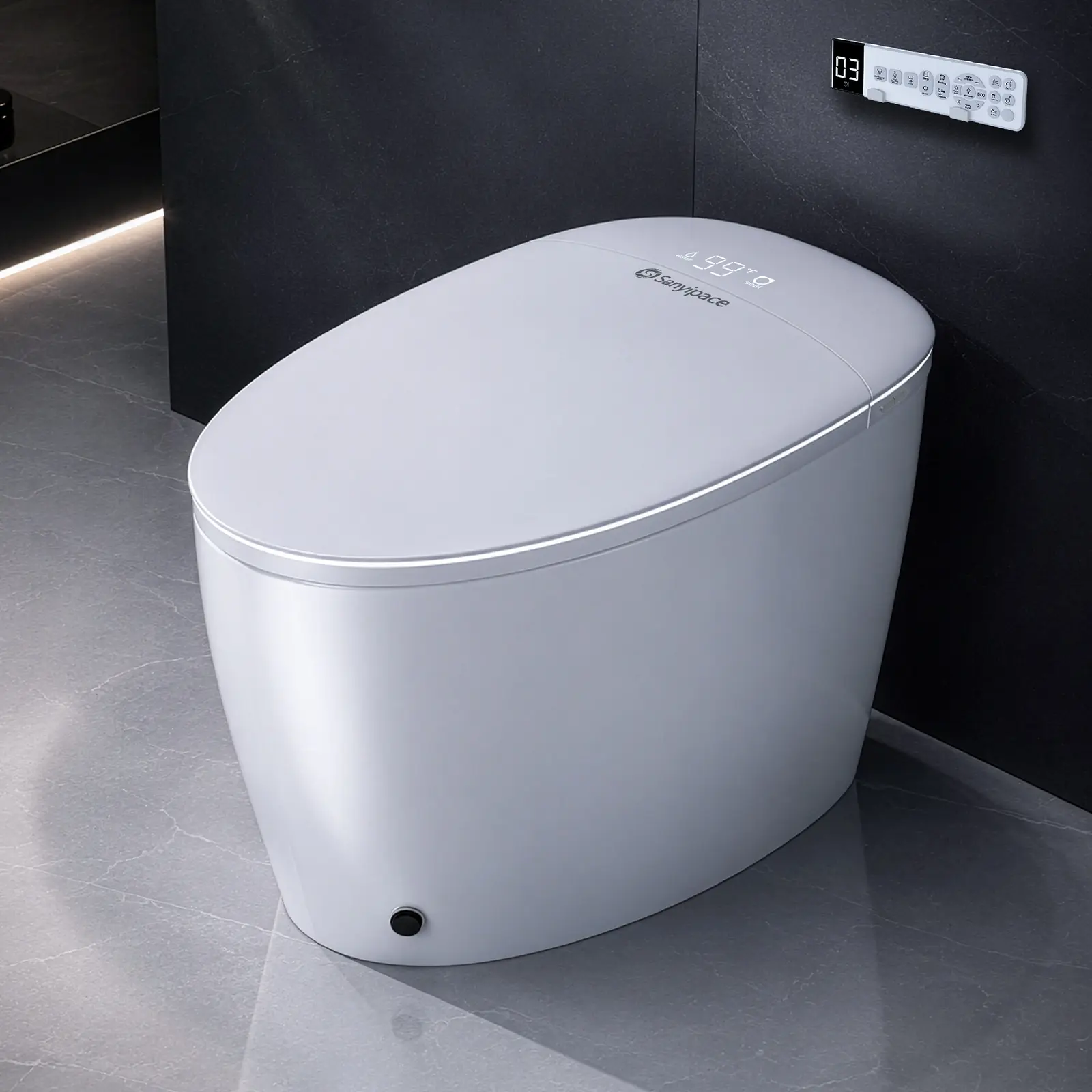 Sanyipace Smart Bidet Toilet, Heat Protection Heated Seat, Endless Filtered Warm Water, UV Sterilized Nozzle, Foot Kick Control & Eco Flush System