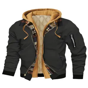 Warm Plush Jacket — Men’s Winter Jacket with Hood | Zip Closure, Regular Pockets, Plaid Check