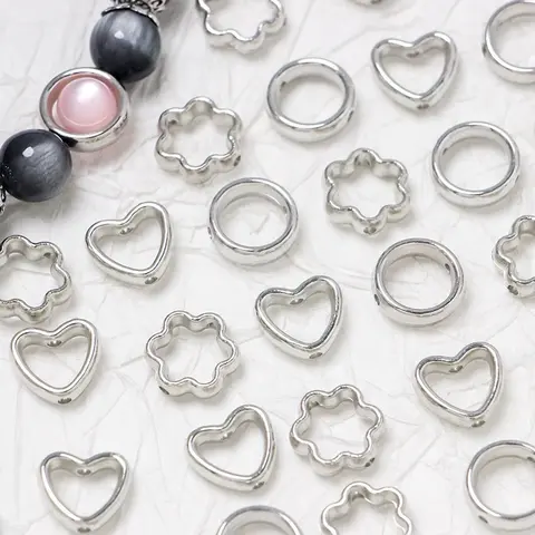 【D001】 Beaded Jewelry Accessories Bracelet Base - Beads+Cap Combos, Elegant Floral Accent, Multi-Bead Type Compatibility, Casual Playful Style, DIY Charm Jewelry Making Supplies