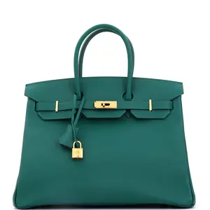 Pre-owned HERMÈS Leather Tote Bags REBAG Hermes Birkin Handbag Malachite Epsom with Gold Hardware 35 by Rebag