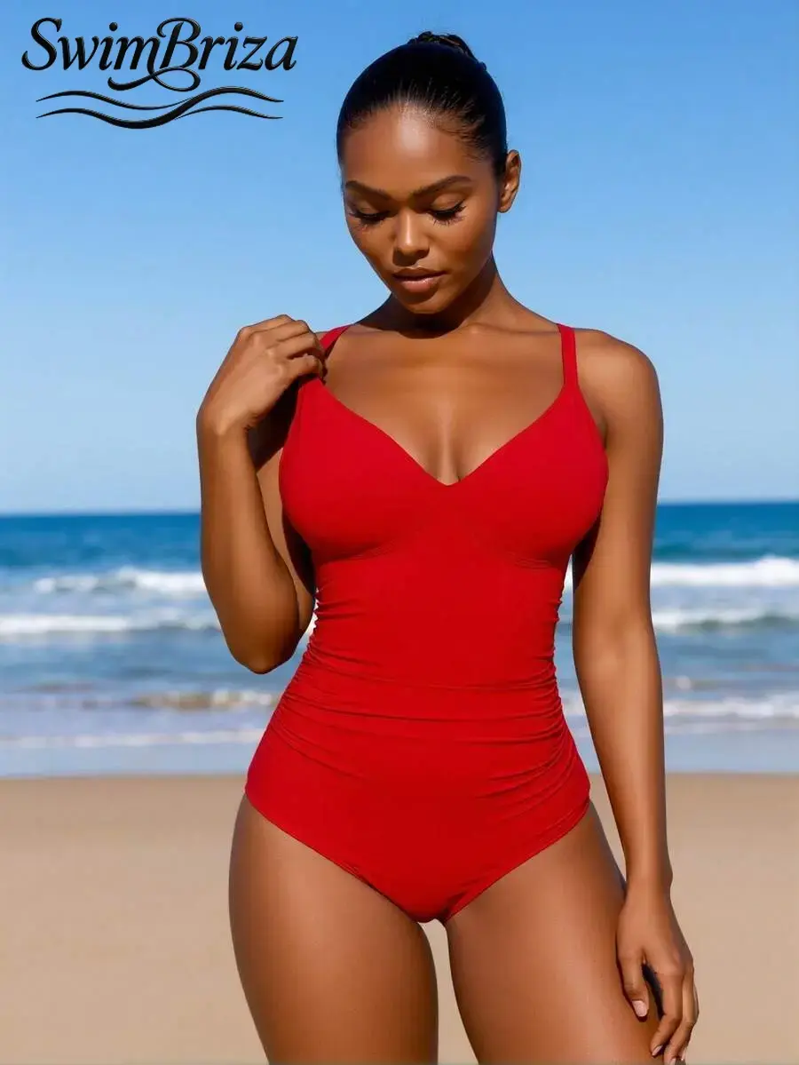 Briza｜V Neck Red One Piece Swimsuit For Women As Vacation Swimwear For Women, One Piece Bathing Suit Women Love When Bathing Suits For Women Meet Cute Swimsuits For Women, Women'S Swimsuits With Tummy Control Swimwear For Beach Confidence