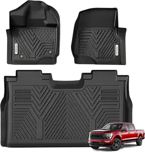 YITAMOTOR Floor Mats Fit for Ford F-150/F150 Lightning Super Crew Cab 2025-2015(Rear w/o U-Seat Flat Storage),TPE All Weather F150 Truck Mats, 1st & 2nd Row Car Interior Accessory
