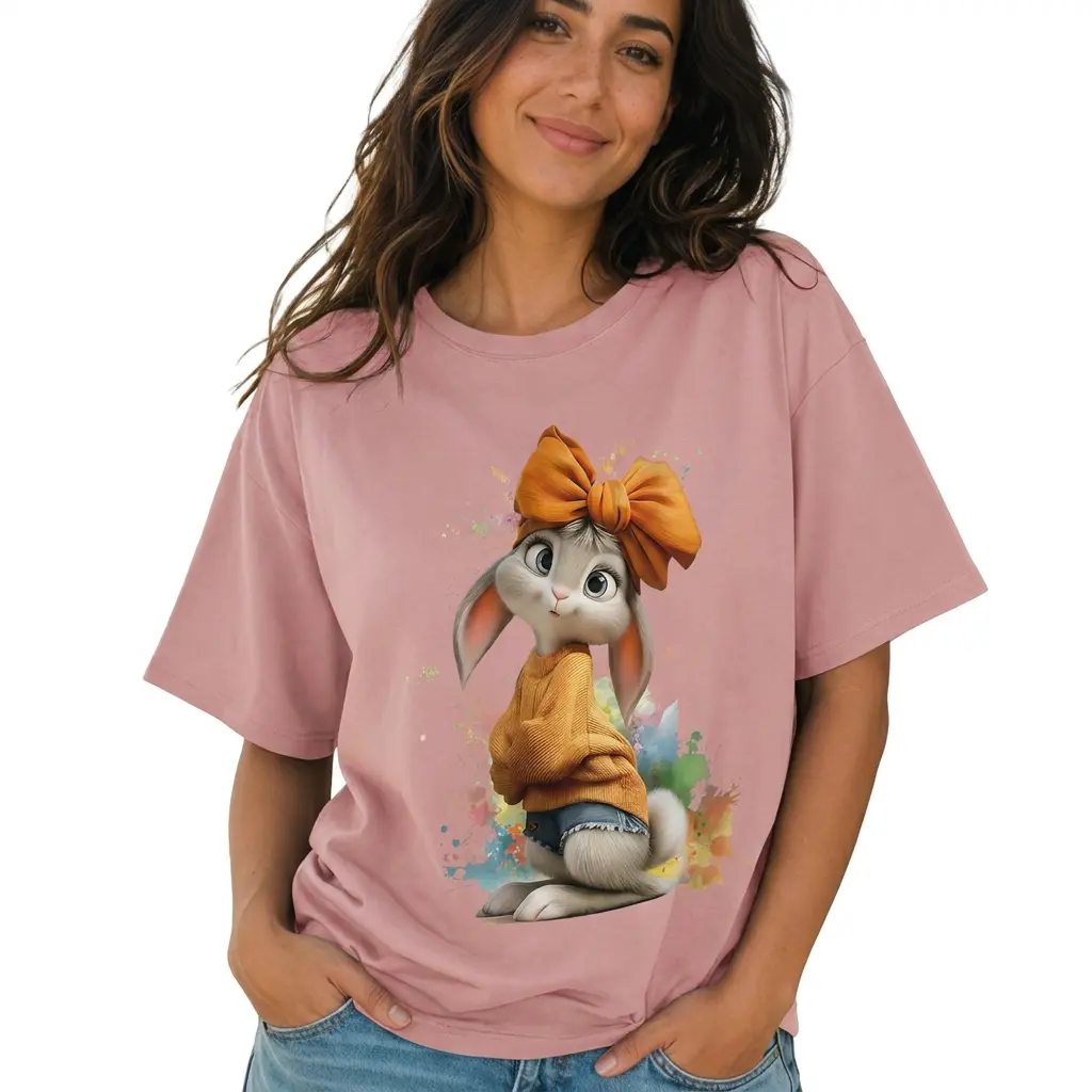Cute Bunny Shirt Women Plus Size Graphic Tee Watercolor Rabbit Top