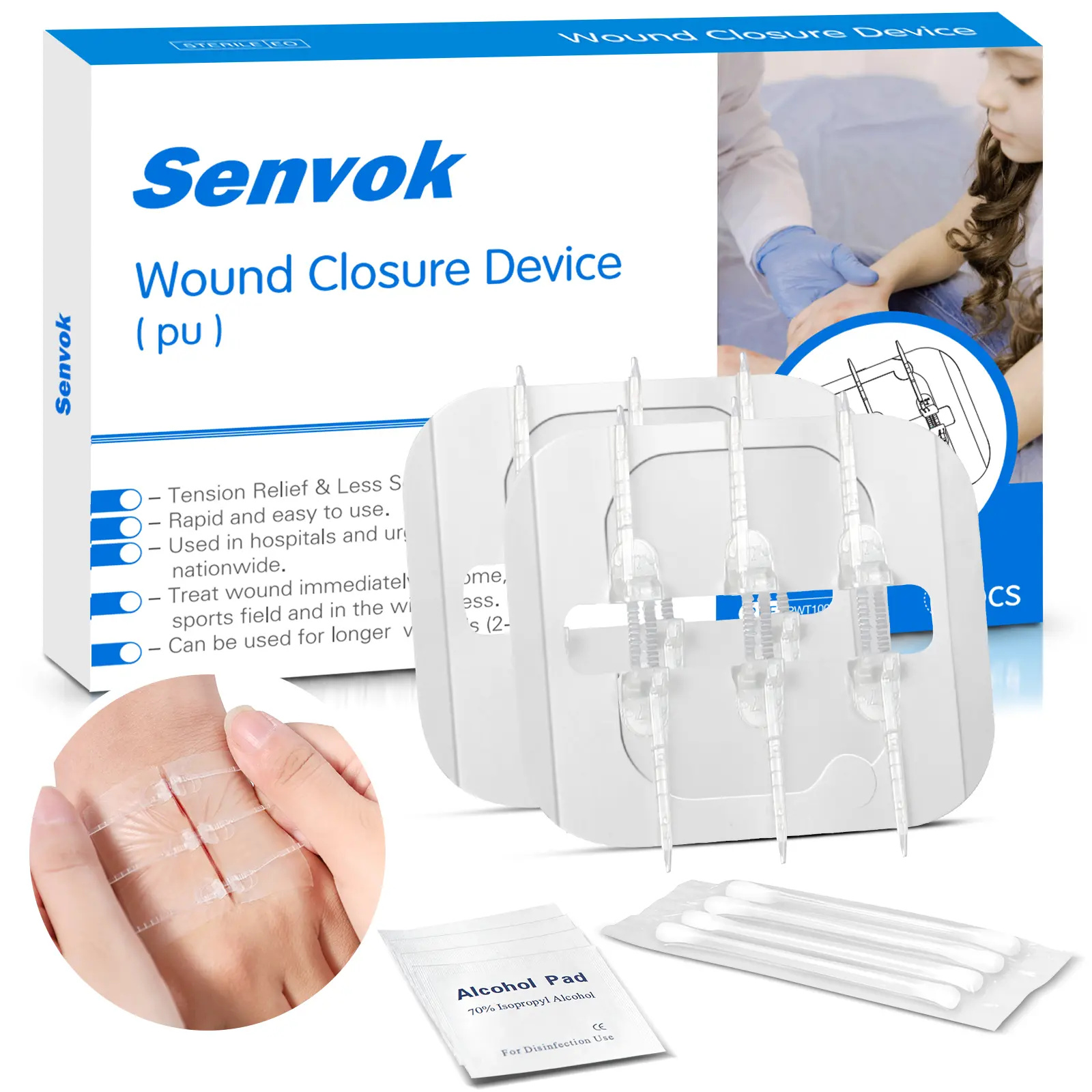 Senvok Butterfly Bandages Emergency Wound Closure Kit (2-Pack, 1 Size) - Zip Stitch Adhesive Bandage Tape Plasters & Dressing Supplies for Laceration Fix, Quick Clotting, Surgical-Grade First Aid, Multi-Pack Trauma Device (Home, Outdoor Use)