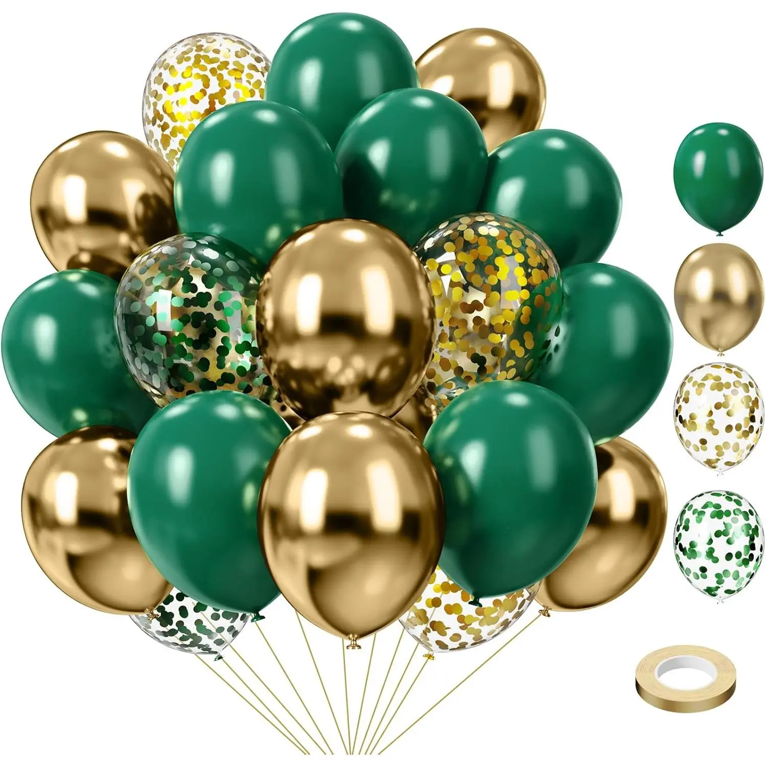57pcs 12in Dark Green & Metallic Gold Colorful Balloon Garland Kit with Transparent Door Balloon Decor Accents, Festive Photo-Worthy Set for Happy Birthday, Anniversary, 12 In