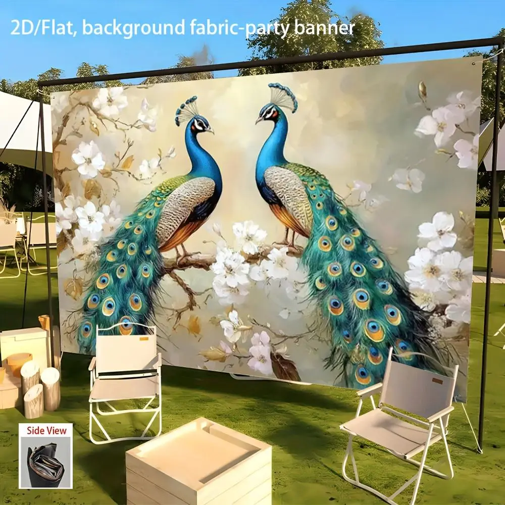 1 PC Hangable 2D Flat Peacock Flower Print Polyester Wall Art - Stylish Modern High-Quality Decoration, Floral Decor Contrast Wall Hanging for Interior Home, Festive & Party Backdrops, Wall Decor, Flat Banner