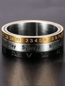 1pc Retro and Fashionable Minimalist Stainless Steel Roman Numeral Time Calendar Rotating Statement Multi Ring, Statement Rings. This Is A High-end Design Men's Jewelry Item Suitable for Wearing in All Seasons and Various Occasions, Rotatable Ring