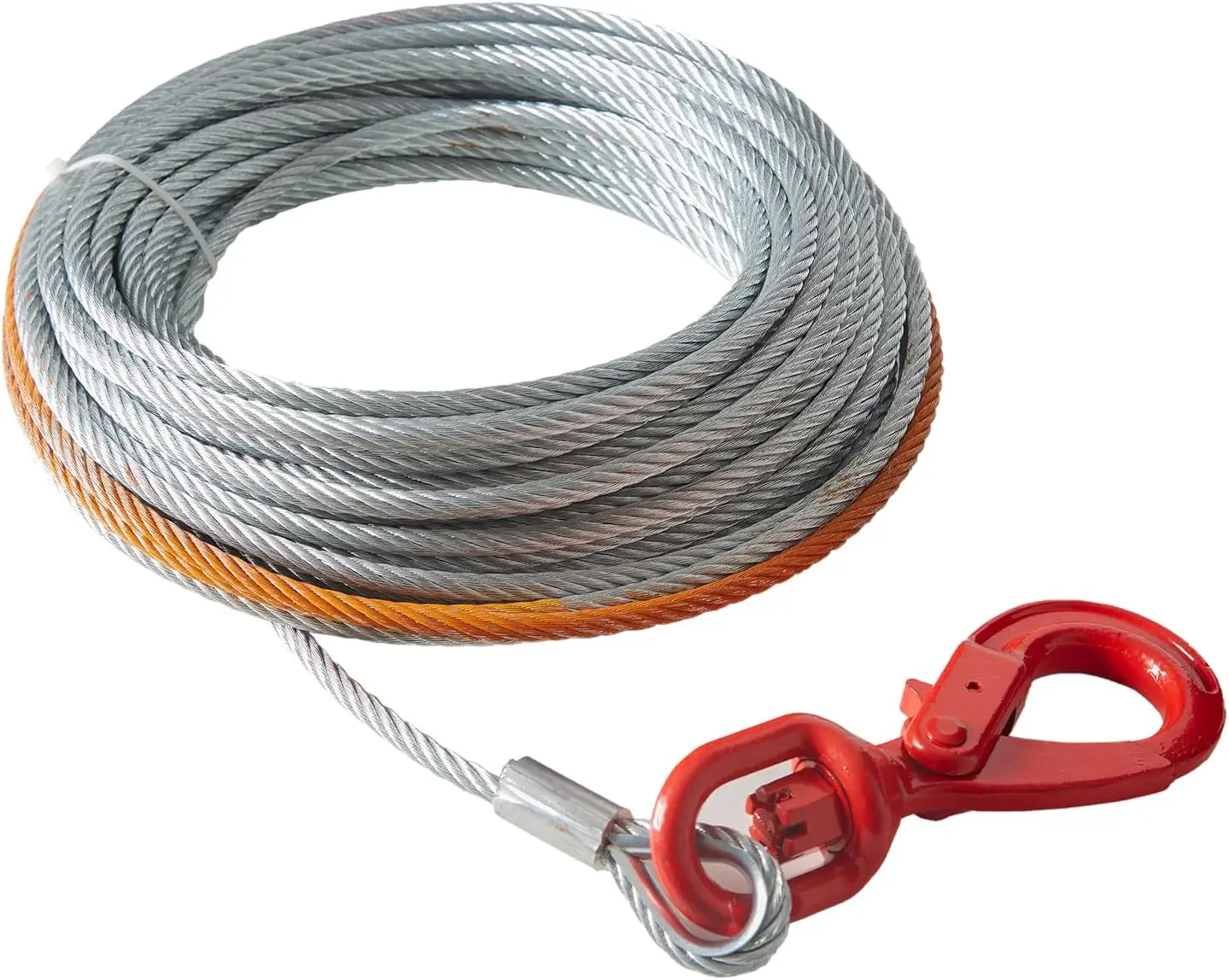 VEVOR Galvanized Steel Winch Cable, 3/8 in x 75 ft, 15200 lbs Breaking Strength, Wire Rope with Swivel Hook, Heavy Duty Towing Cable for SUVs, Large Off-Road Vehicles
