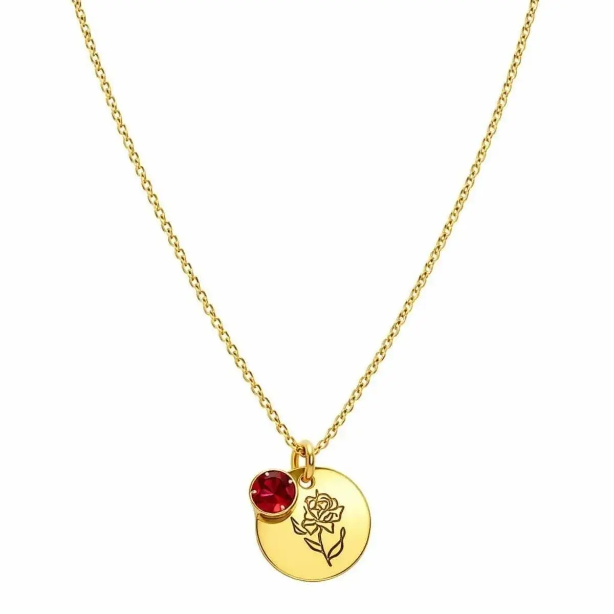 Women's 18K Gold Plated Birth Flower Necklace - Personalized Birth Month Flower Birthstone Pendant, Costume Jewelry Birthday Gift for Mom