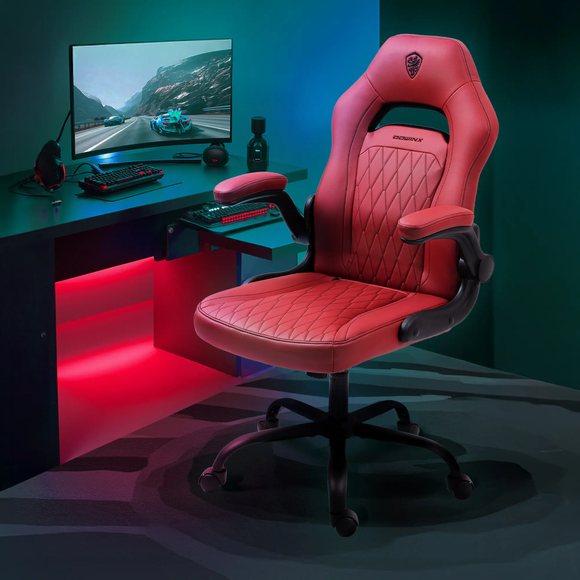 Dowinx Gaming Chair -  Ergonomic gaming chair with breathable PU leather and pocket spring cushion – 360° swivel adjustability, delivering ultimate comfort for intense gaming sessions, available in multiple colors