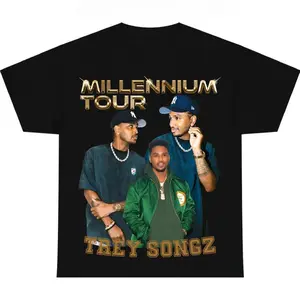 The Millennium Tour 2026 Trey Songz Vintage Black T-shirt Classic Cotton Fabric Top Menswear Unisex Cotton Fit Oversized Top Womenswear Casual Clothes