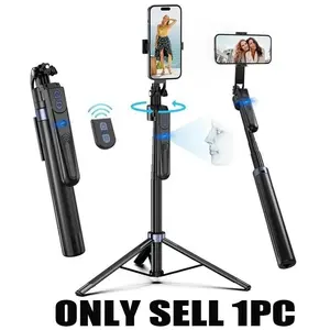 Ai Selfie Stick Tripod with Auto Face Tracking, 360° Rotation, Dual Ring Fill Light, 70" Telescopic Pole, Remote Control, 4-In-1 Modes