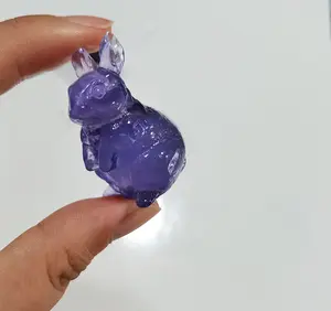 Cute Hand Carved Gemstone Crystal Rabbit Bunny Figurine Animal Carving Fluorite Statue Home Decor 1 count 3-4cm