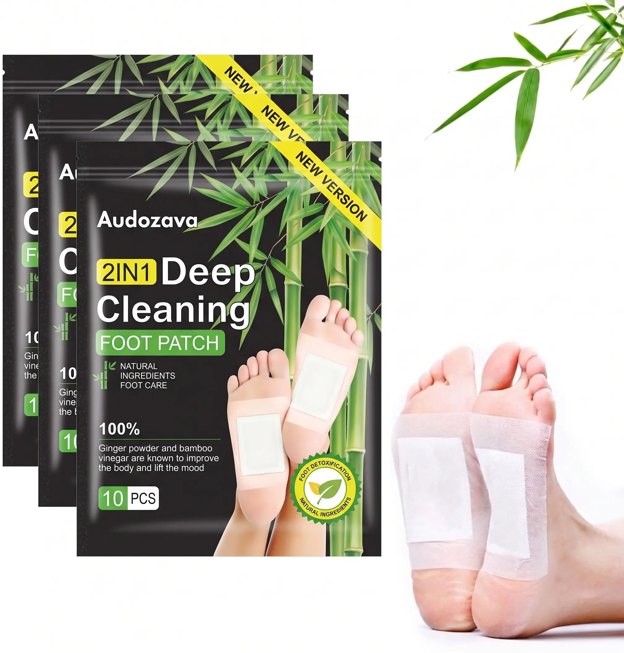 Ginger Bamboo Charcoal Foot Patches, Natural Foot Care Pads for Overnight Self Care Routine, Refreshing Herbal Foot Pads with Plant-Based Ingredients, Relaxing Home Spa Experience, 10 Pcs