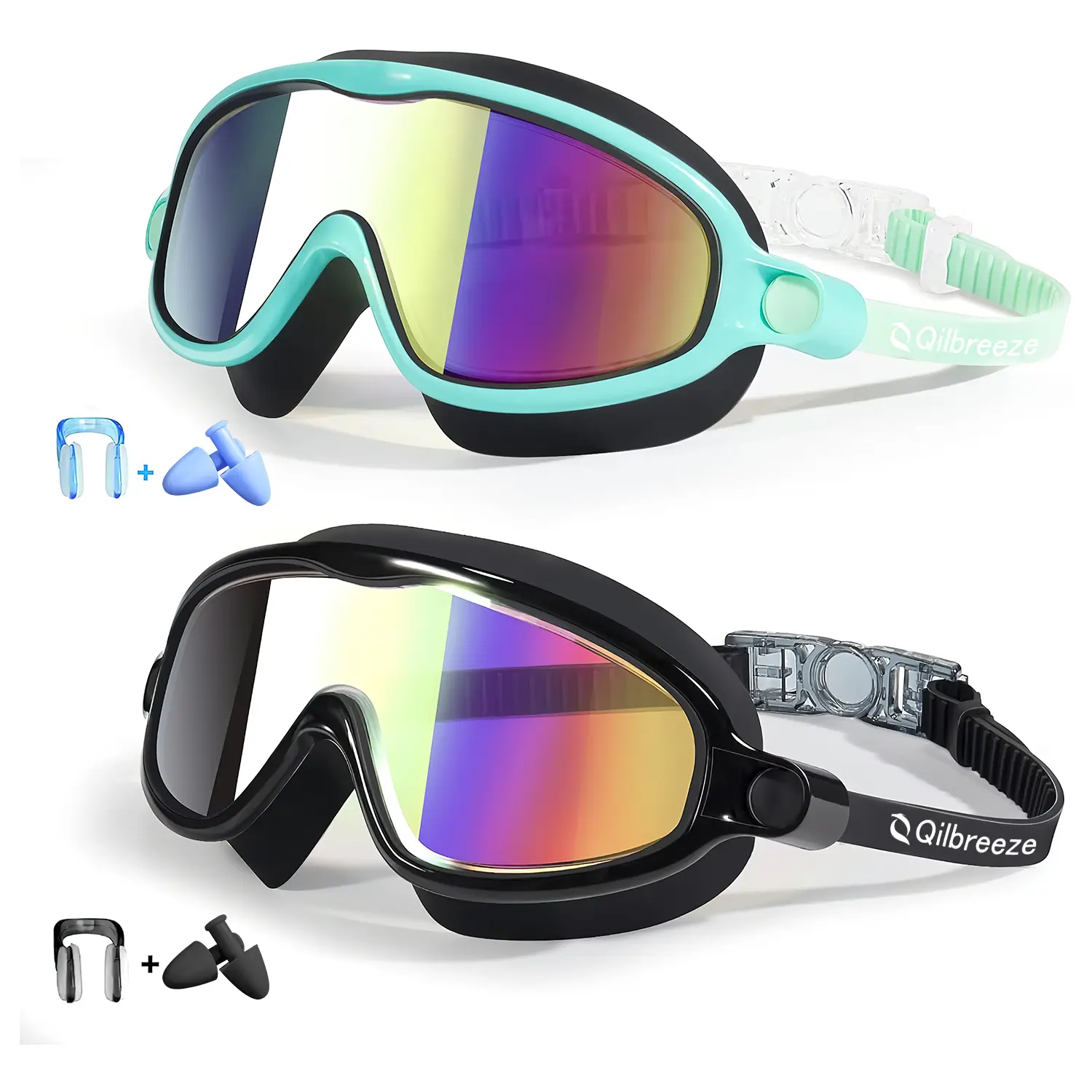 Qilbreeze Swim Goggles 2 Pack Anti-Fog Anti-UV Wide View Swimming Goggles for Kids 3-15 with Nose Clip & Ear Plugs Supplier Warranty 1 Month summerwins
