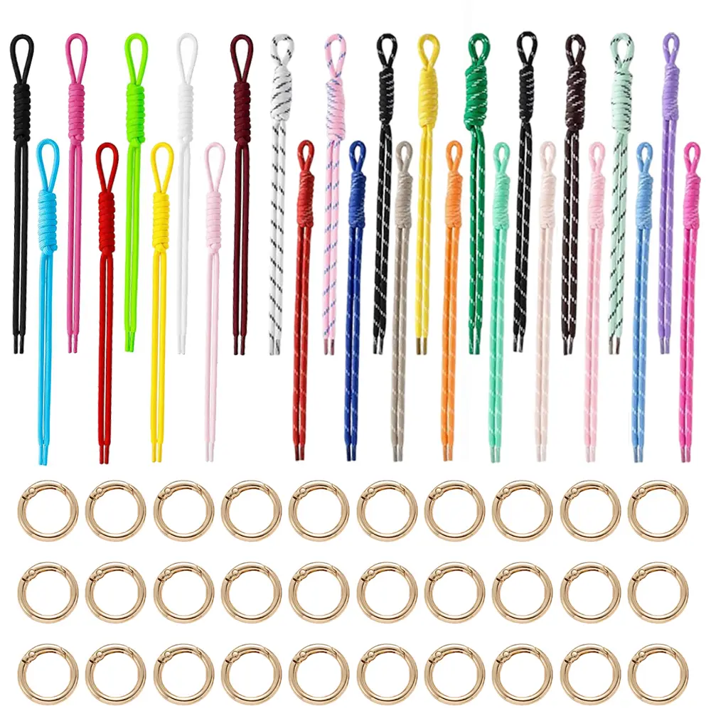  27PCS Paracord Keychain Rope Bag Charms with 30PCS Metal Rings Colorful Braided Charms for Key Chain Purse Backpack Handbag