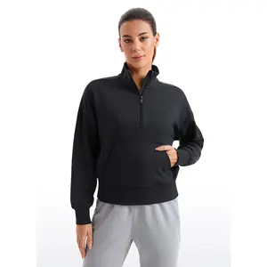 CRZ YOGA SoftAura Half Zip Sweatshirt for Women Long Sleeve Pullover Workout Casual Funnel Neck Tops with Pocket