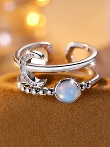 A new round moon-shaped open ring, made of synthetic crystal, stylish, minimalist, suitable for women to wear during weddings, Elegant Rhinestone Ring