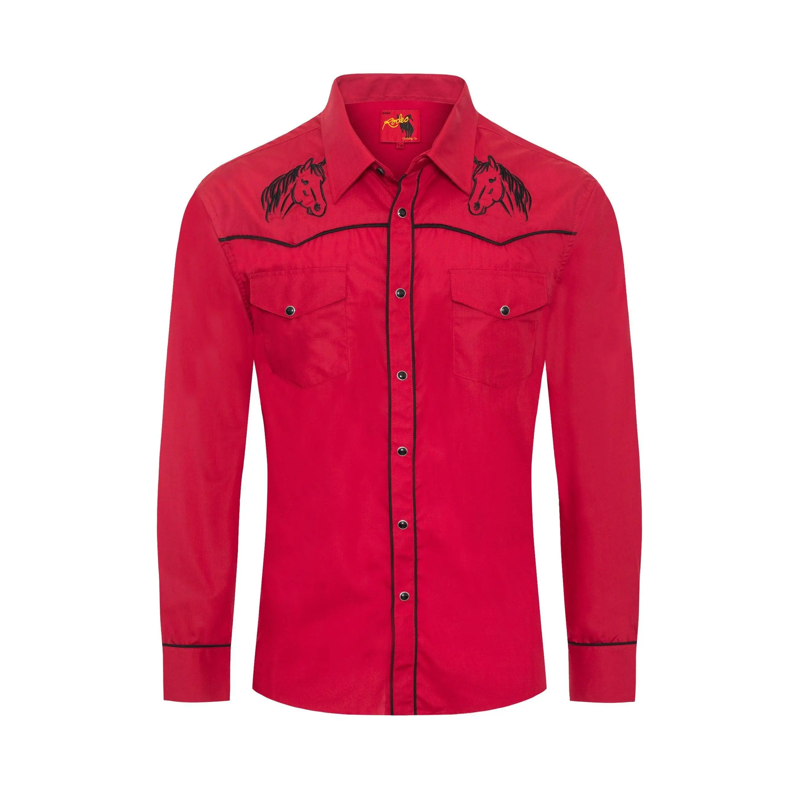 Men's Poly/Cotton L/S Horse Embroidery Western Shirts-PS560L-502