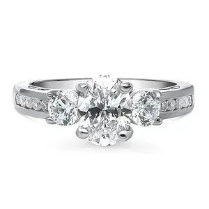 BERRICLE Sterling Silver 3-Stone Wedding Engagement Promise Rings for Her, 1.2 Carat Oval Cut Cubic Zirconia CZ Ring
