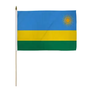 12x18in Rwanda National Stick Flag - Wooden-Plastic Construction, Golden Spear Top, Bright Print, Decoration Supplies for Home, Party Backdrops