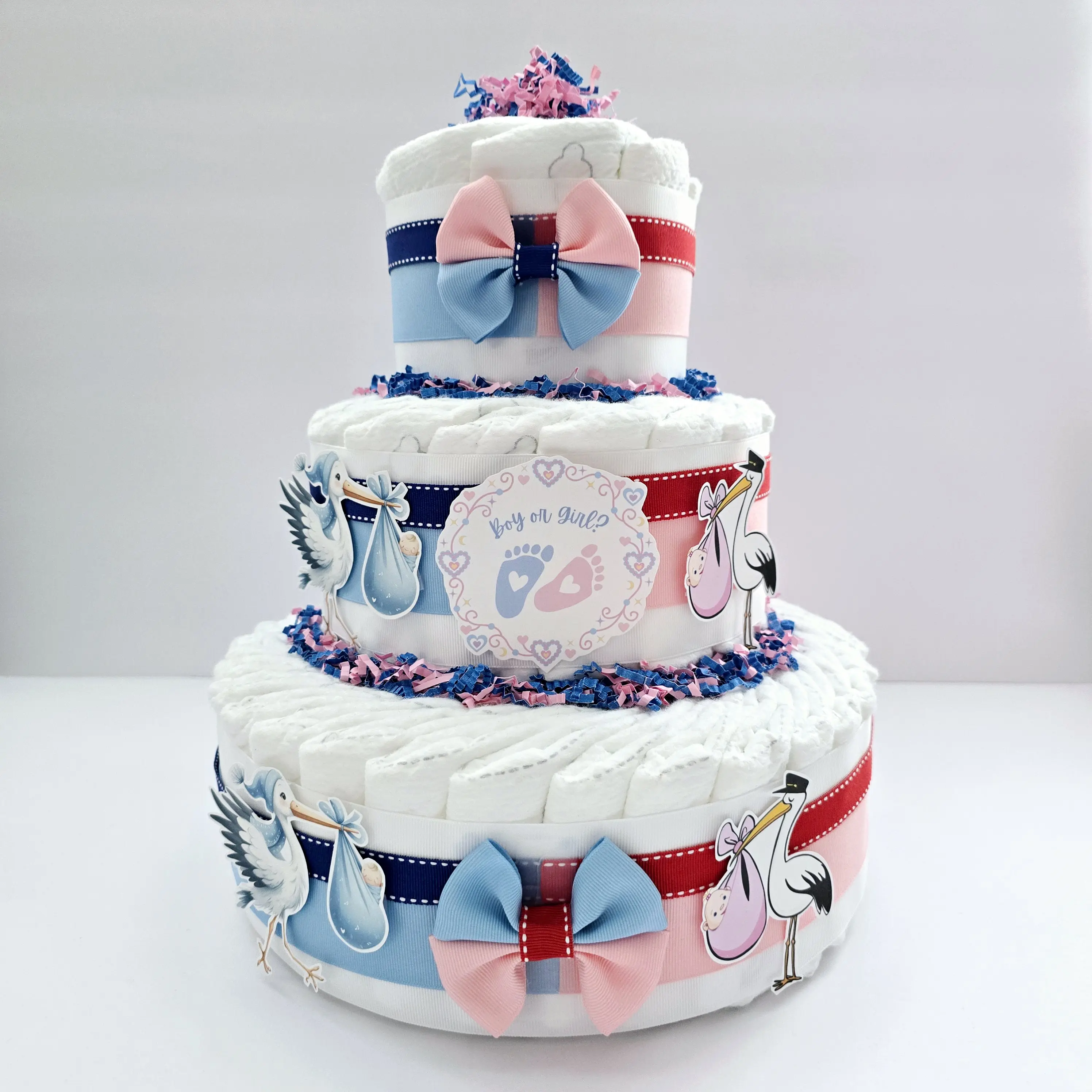 Gender Reveal Stork Baby Shower Diaper Cake
