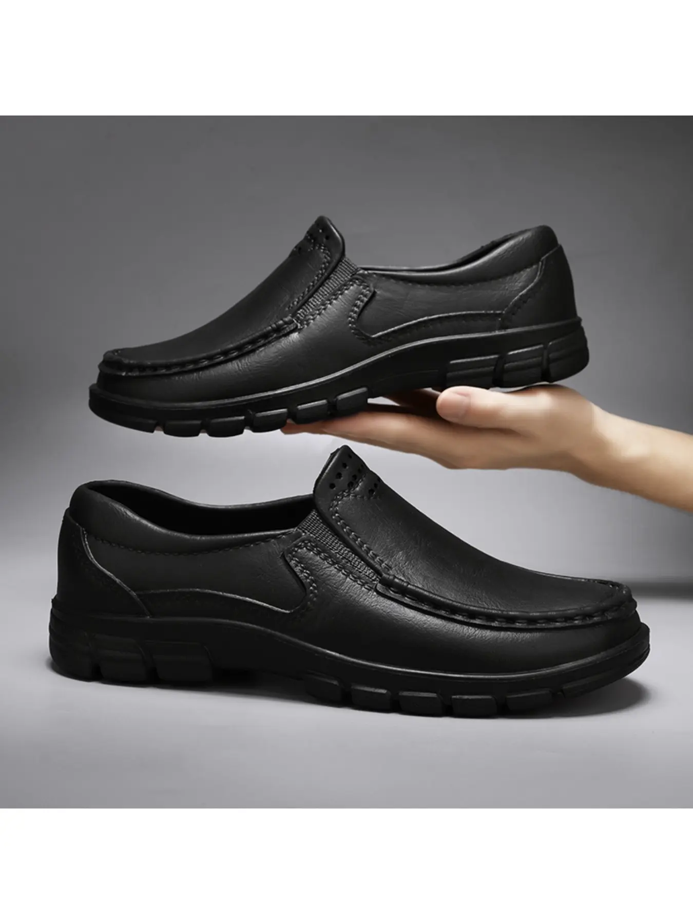 Men's Large-Size Non-Slip Driving & Chef Shoes, Casual Slip-On Leather Shoes, Home & Outdoor Dual-Use, for Daily Commuting & Business Wear Footwear, Walking Shoes