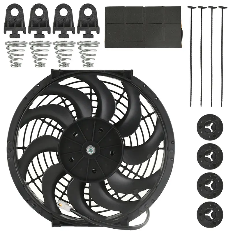 12 Inch Universal Radiator Cooling Fan 80W 12V Electric Slim Push Pull Reversible Engine Cooling Fan, High Airflow Automotive Replacement Auto Part Accessory for Cars Trucks SUVs, Durable Cooling System with Mounting Hardware
