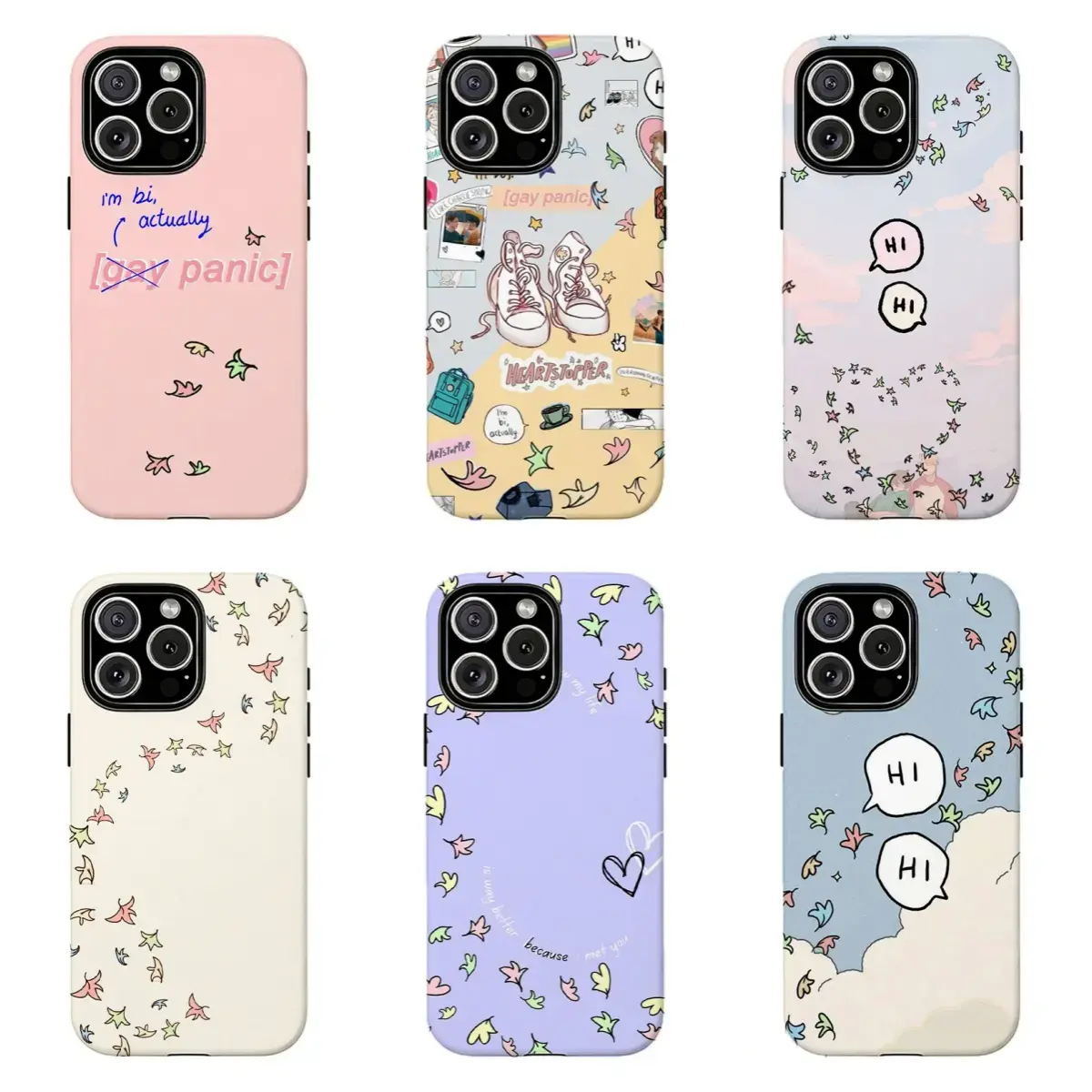 Custom Heartstopper Leaf Confetti Phone Case - Polycarbonate Soft Pastel LGBT Coquette Phone Aesthetic, Shockproof, Wireless Charging Compatible, for iPhone 11-17 Pro Max, Samsung S22-S26, Anime Lover Gift